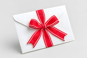Elegant Textured White Envelope with a Festive Red Ribbon and Bow. Ai Generated Images