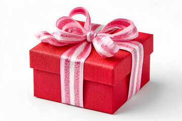 Elegant Red Gift Box with Pink Ribbon Bow for Celebration. Ai Generated Images