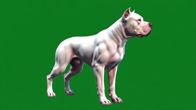White Dogo Argentino Dog Breed Isolated on Green Screen Background