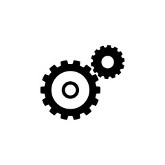A black and white vector illustration of two gears with a clean, minimalist design. Suitable for use as a symbol of mechanisms, industrial processes, technology, mechanical engineering, or automation.