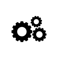 A black and white vector illustration of two gears with a clean, minimalist design. Suitable for use as a symbol of mechanisms, industrial processes, technology, mechanical engineering, or automation.