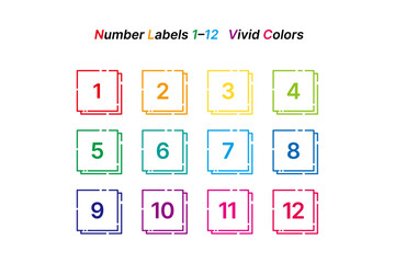 Square Number Tags 1–12 – Double Line Vivid Colors