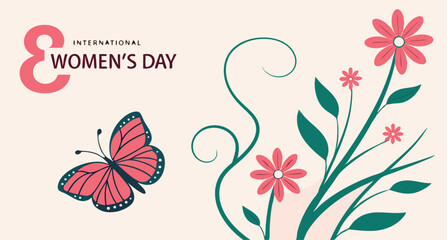 Elegant women s day card design with decorative text and flowing elements