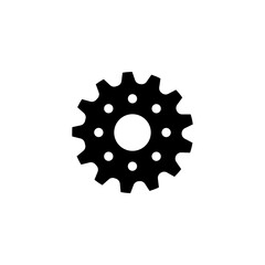 A black and white vector illustration of two gears with a clean, minimalist design. Suitable for use as a symbol of mechanisms, industrial processes, technology, mechanical engineering, or automation.
