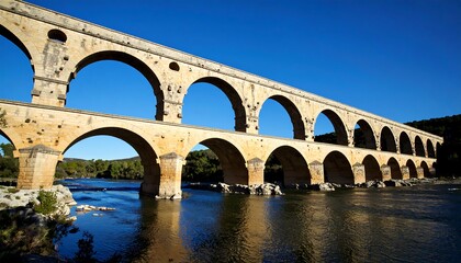 Fototapeta premium Pont du Gard, Roman aqueduct in Vers-Pont-du-Gard, France, featuring the architecture