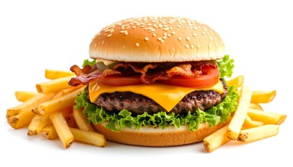 Delicious burger with fries