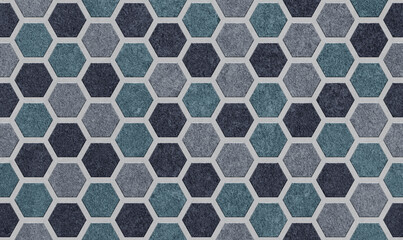 Panoramic mosaic tile hexagon gresite texture, ceramic pattern background for design and decoration	
