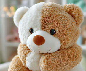 close-up of a well-loved teddy bear with worn fur