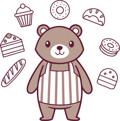  Bear owns a bakery brand vector art illustration
