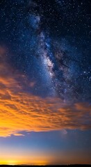 Milky way over colorful clouds at twilight.