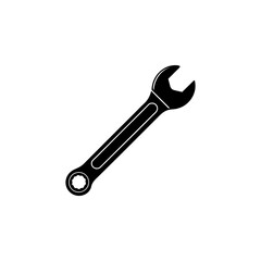 A vector illustration of a wrench with a minimalist style and sharp lines. Suitable for logos for technicians, spare parts, or industrial equipment services.