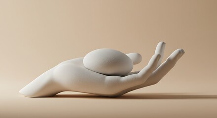 Minimalist Still Life of a Hand Holding Smooth White Stones for Meditation