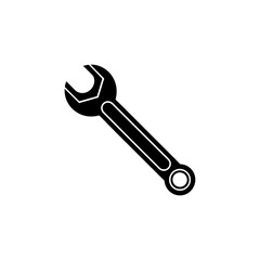 A vector illustration of a wrench with a minimalist style and sharp lines. Suitable for logos for technicians, spare parts, or industrial equipment services.