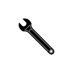 A vector illustration of a wrench with a minimalist style and sharp lines. Suitable for logos for technicians, spare parts, or industrial equipment services.
