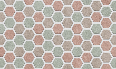 Panoramic mosaic tile hexagon gresite texture, ceramic pattern background for design and decoration	