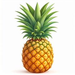 Fototapeta premium Isolated Pineapple with Spiky Outer Skin and Crown of Pointed Green Leaves on White Background