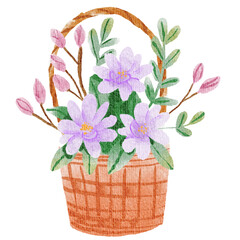 Watercolor Flower in a Basket