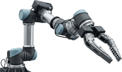 Industrial robotic arm with gripper articulated machine for automation precise engineering technology transparent background