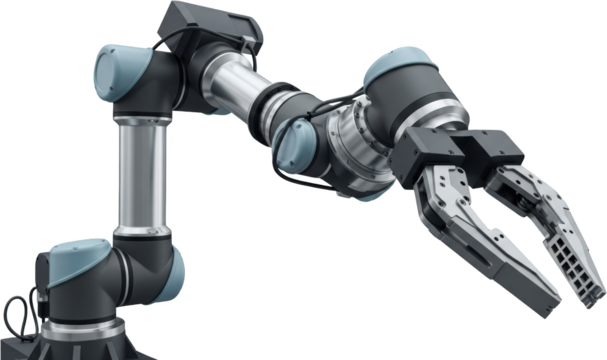 Industrial robotic arm with gripper articulated machine for automation precise engineering technology transparent background