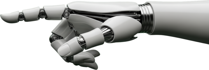 Detailed view of a white robotic hand with exposed metallic wiring isolate artificial intelligence