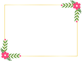 Minimal Pink Flowers and Leaves Border Clipart for Greeting Card Design