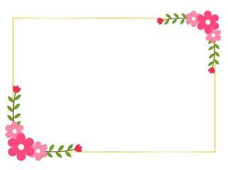 Fototapeta premium Flat Style Pink Blossom Frame with Foliage for Wedding Stationery Templates
