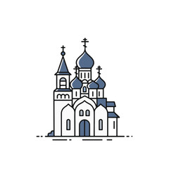 An artistic depiction of a stunning church with ornate architecture, featuring multiple domes and crosses.