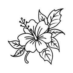 Elegant Line Art Drawing of a Hibiscus Flower and Leaves