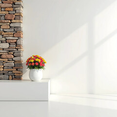 flowers in vase near modern rock wall
