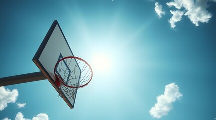 Sunlight shines on an outdoor basketball hoop inspiring hope and determination to achieve goals