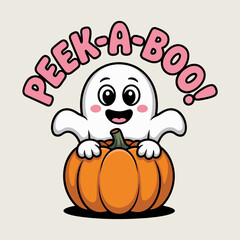 Hey boo tiful poster with ghost, pink polka dots, bow, Halloween cute, printable card, vector illustration