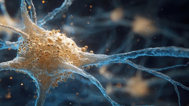 Highdetail microscope view of dense amyloid plaque clusters embedded in brain tissue highlighting neurodegenerative effects.