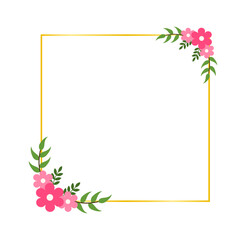 Flat Vector Frame with Pink Flowers and Foliage for Event Design