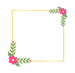 Flat Vector Frame with Pink Flowers and Foliage for Event Design