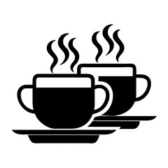 Black and white coffee cups with steam saucer