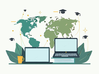 Two laptops are on a table with a book and a cup