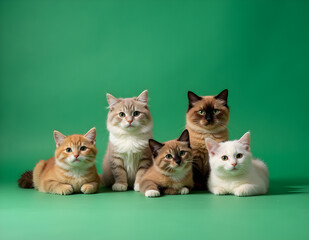 Ai generated image group of cats with green background