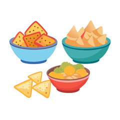 Tortilla chips in bowls nachos snacks
