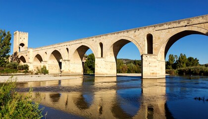 Fototapeta premium Scenic view of Pont Vieux, medieval bridge with arches in B?ziers, France