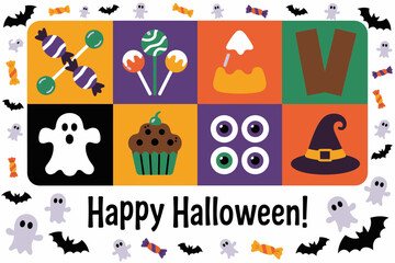 Halloween monster collection with vampire, witch, mummy, Frankenstein, pumpkin, ghost, werewolf, skeleton, bat