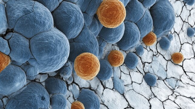 Dynamic diagram of sodium imbalance triggering osmosis displaying shrinking cells against a background of desiccated cracked tissue layers.