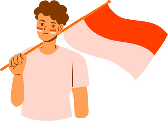 Teen Boy Holding Flag With Cheek Paint
