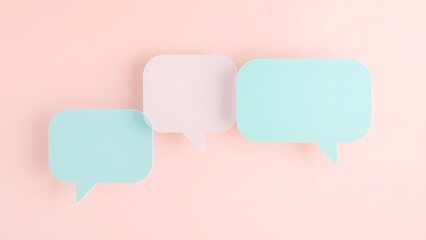 Abstract composition of floating speech bubbles against a soft pastel gradient background.
