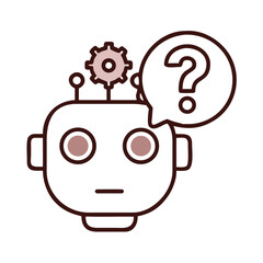Robot Head With Internal Gears and Thought Bubble Illustrating Curiosity and Questioning Technology