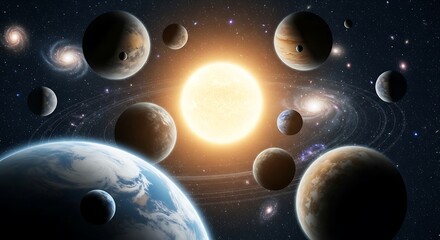 Celestial bodies orbiting a central star.