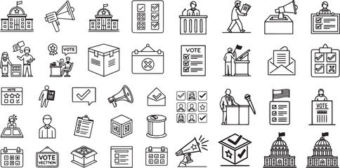 A vector icon set illustrating various global landmarks, monuments, and business symbols