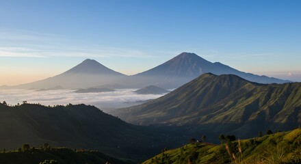 Naklejka premium Majestic Bromo Volcano Morning Clouds Landscape