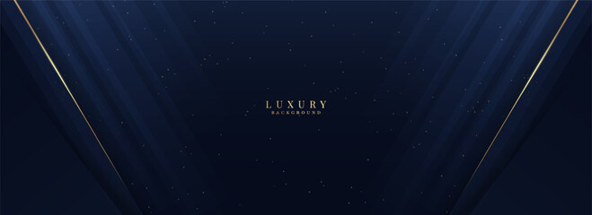 Blue luxury background with golden lines curve and glitter light effect. Elegant style vector design