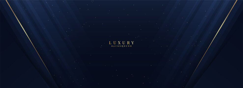 Blue luxury background with golden lines curve and glitter light effect. Elegant style vector design
