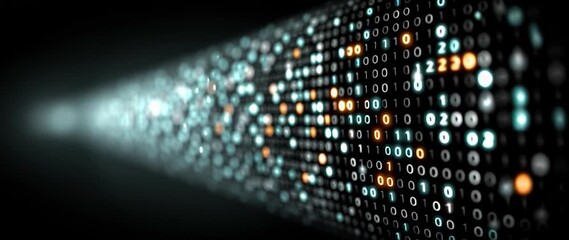 Anamorphic video binary code on black background. Perfect for projects related to technology  - Powered by Adobe